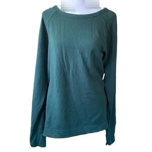Athleta Fleece Raglan Green Crew Neck Sweatshirt XL Lounge Preppy Cozy Yoga Soft